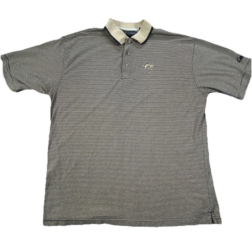 Tampa Bay Buccaneers Polo Shirt Mens Large Black Beige Stripe Reebok Golf NFL